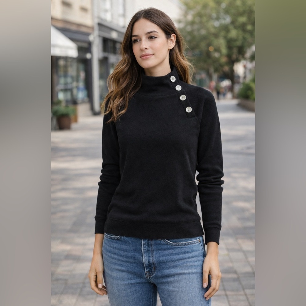 J Crew Women’s Black Wide Button-Collar Size XS Pullover Sweatshirt casual